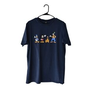 Disney Mickey Mouse Donald Duck Goofy Pluto Graphic T Shirt Mens‎ Navy Blue